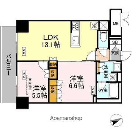 サンジョイアゼロ[2LDK/56.3m2]の間取図