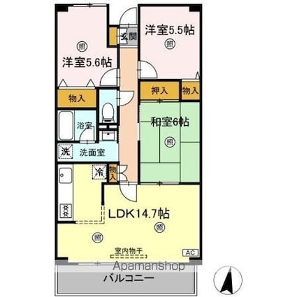 ルーチェ緑が丘　Ｂ[3LDK/70.23m2]の間取図