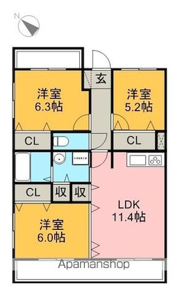 ジュネスホワイト[2LDK/64.8m2]の間取図