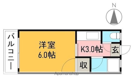 パークハイツ相模[1K/15.93m2]の間取図