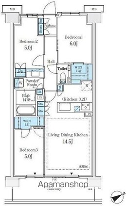 パークホームズ上板橋[3LDK/69.2m2]の間取図