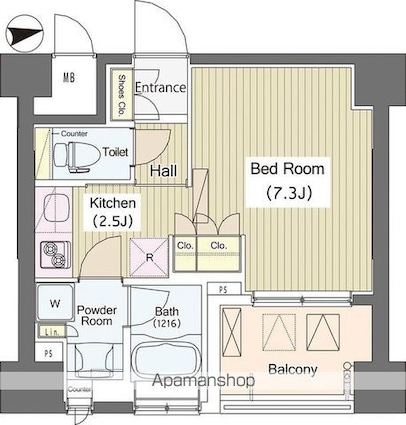 ｉーＳｕｉｔｅ　ＨｉｇａｓｈｉＮａｋａｎｏ[1K/28.02m2]の間取図