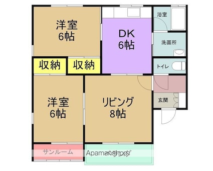ハピネス湊高台Ａ棟[3DK/58.8m2]の間取図