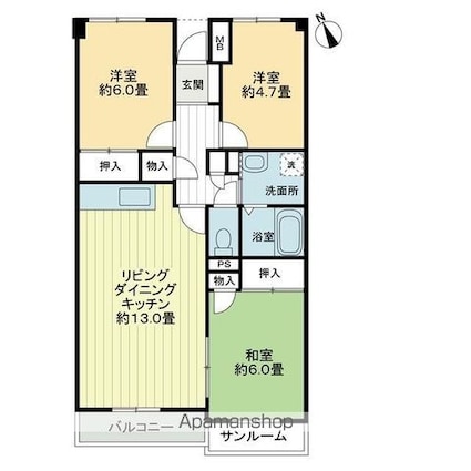 サンハイツ２１[3LDK/70.78m2]の間取図