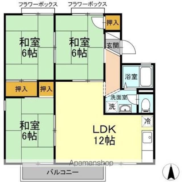 エントピア新保　Ｂ棟[3LDK/62.81m2]の間取図