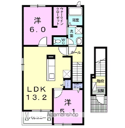 カシーヌ　ショコラⅢ[2LDK/58.67m2]の間取図