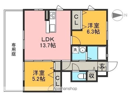 シャーメゾン　フォルトゥーナ　Ｃ棟[2LDK/58.72m2]の間取図