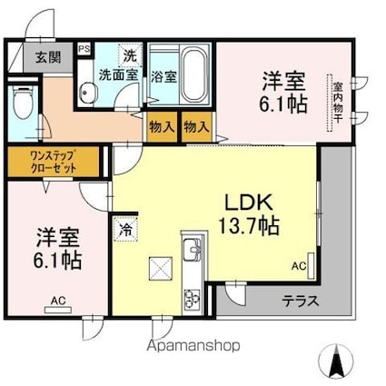 Ｓｅｊｏｕｒ木之庄Ⅱ[2LDK/60.61m2]の間取図