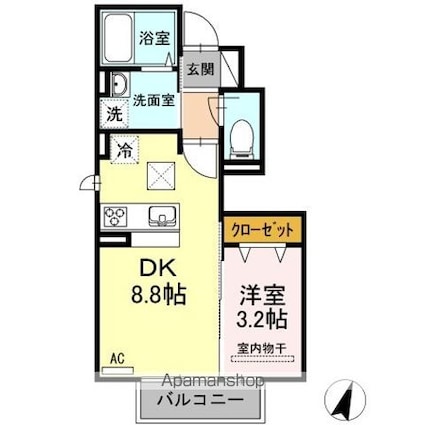 Ｓｑｕａｒｅ　Ｖｉｌｌａ　福島[1DK/30.73m2]の間取図