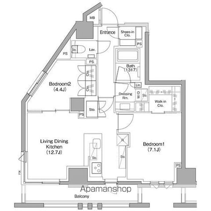 ザ・パークハビオ碑文谷[2LDK/59.94m2]の間取図