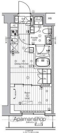 ＰＲＥＭＩＵＭ　ＣＵＢＥ　王子神谷[1DK/25.62m2]の間取図