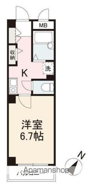 香川県高松市楠上町２丁目[1K/22.4m2]の間取図