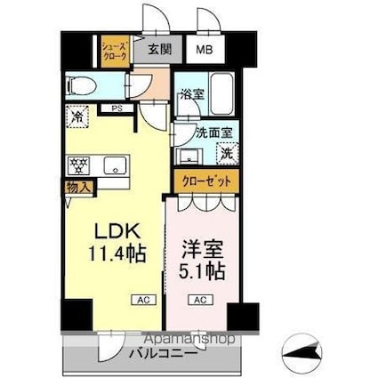 仮）ＤーＲООＭ二十人町[1LDK/40.19m2]の間取図