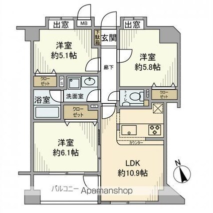 センチュリー吉祥寺本町Ⅱ[3LDK/60.01m2]の間取図