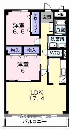 スプリングロードＡｋａｓａｋａ[2LDK/68.12m2]の間取図