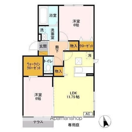 オークス[2LDK/58.37m2]の間取図