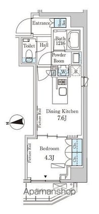 パークアクシス三番町[1DK/32.83m2]の間取図