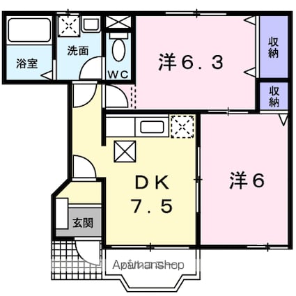 トッティー[2DK/44.34m2]の間取図
