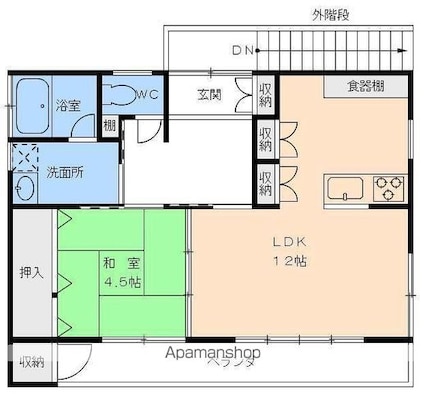 道後北代５番一戸建[1LDK/49.63m2]の間取図