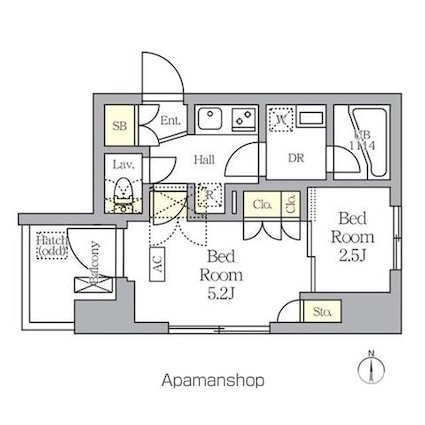 アジールコート王子[2K/25.53m2]の間取図
