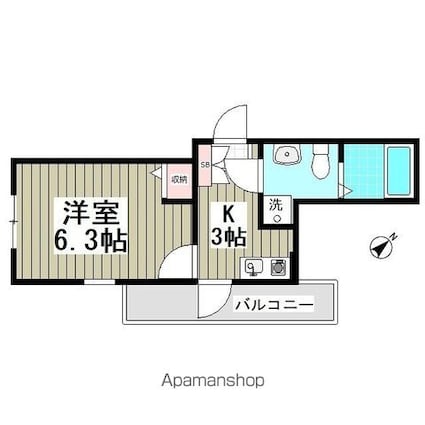 パルトネール二俣川Ⅲ[1K/22.15m2]の間取図