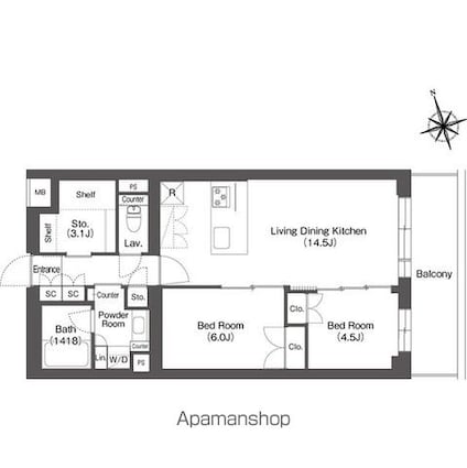 ルーウェ東大泉[2LDK/62.04m2]の間取図
