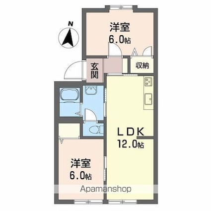 ハーモニー１６　Ａ棟[2LDK/52.35m2]の間取図