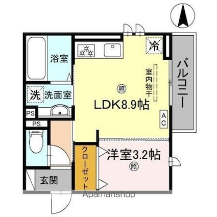 トリシアシャトー[1LDK/32.8m2]の間取図