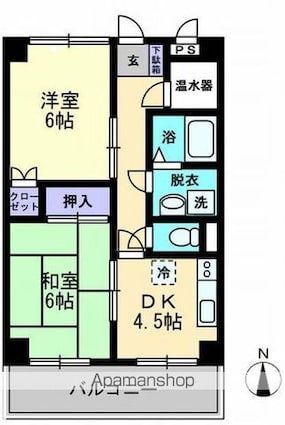 津山マンション[2DK/46.17m2]の間取図