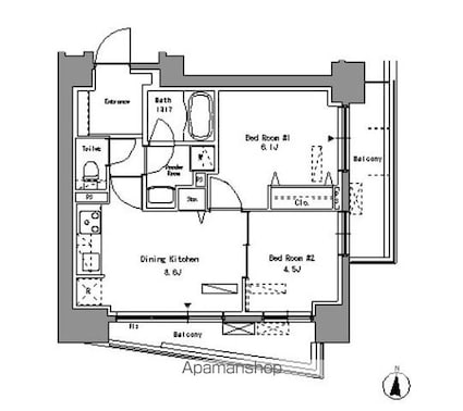パークアクシス錦糸町[2DK/45.08m2]の間取図