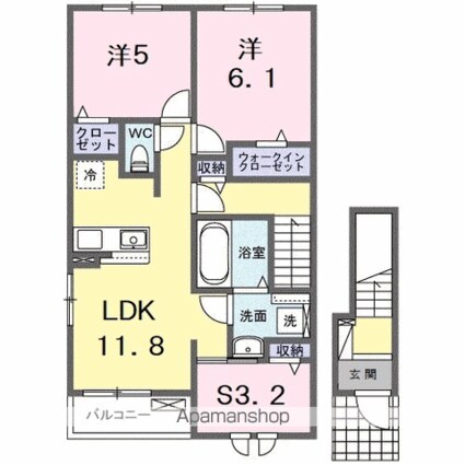 メゾン・ド・ティアラ阿南　Ｎ[2LDK/62.11m2]の間取図