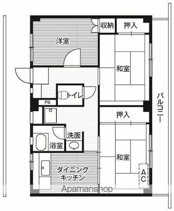 ビレッジハウス迎田２号棟[3DK/57.96m2]の間取図