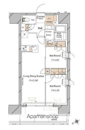 ブランシエスタ浅草蔵前[2LDK/50.96m2]の間取図