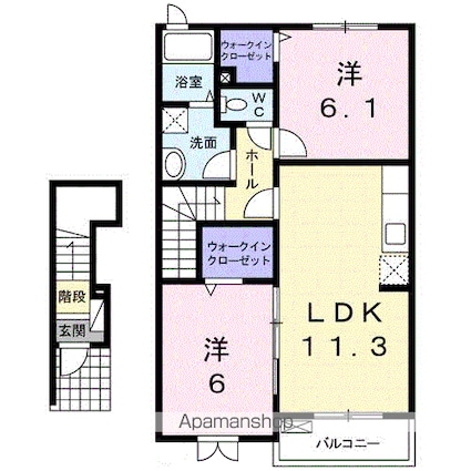 グランツオーヴェルⅠ[2LDK/57.63m2]の間取図