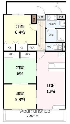 マンションＴ＆Ｓ[3LDK/69.49m2]の間取図