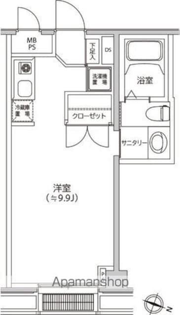 ハンプトン都立大学[1R/26.44m2]の間取図