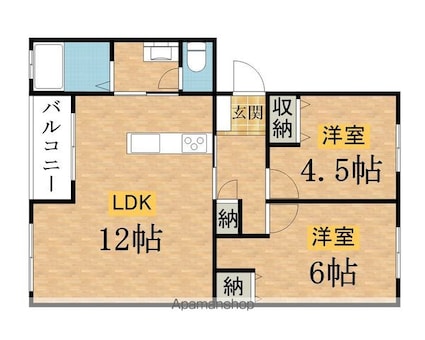 第ニカミュ八王子　４号棟[2LDK/59.36m2]の間取図