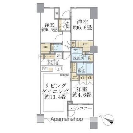 東京都中野区東中野５丁目[3LDK/75.11m2]の間取図