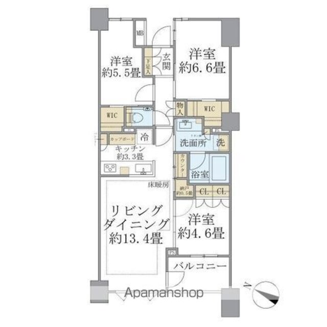 東京都中野区東中野５丁目[3LDK/75.11m2]の間取図