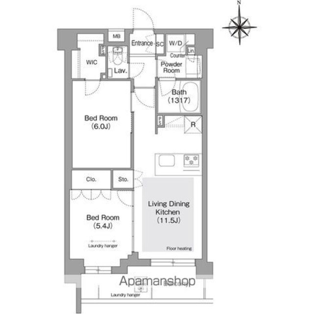 東京都文京区目白台３丁目[2LDK/53.5m2]の間取図