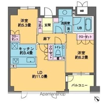 カスタリア若林公園[2LDK/59.92m2]の間取図