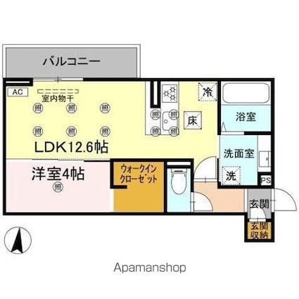 クランツ北井門Ｂ[1LDK/42.81m2]の間取図