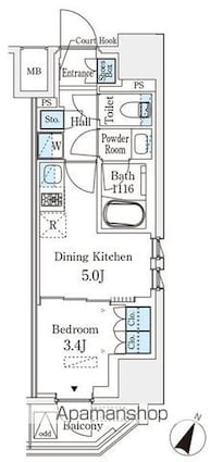 ベルファース神田神保町[1DK/26.34m2]の間取図