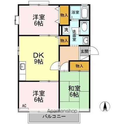 ハーモニック　フィール　ＩＩ　Ａ棟[3DK/63.18m2]の間取図