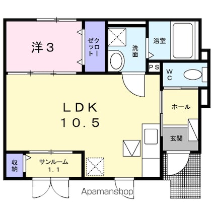 メゾン　ソレイユ　ドゥ[1LDK/36.71m2]の間取図