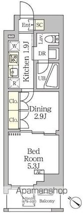 アジールコート松濤[1DK/25.7m2]の間取図