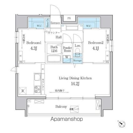 デュオメゾン文京白山[2LDK/54.54m2]の間取図