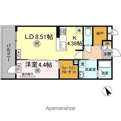 ショコラ[1LDK/42.54m2]の間取図