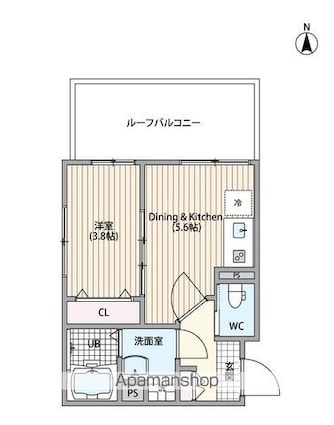 Ｓｕｎｆｌｏｗｅｒ　Ｇａｒｄｅｎ[1DK/26.48m2]の間取図