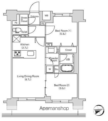 エミリブ鷺ノ宮[2LDK/50.21m2]の間取図